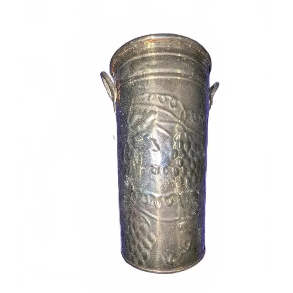 Vintage Embossed Metal Bucket with Handles